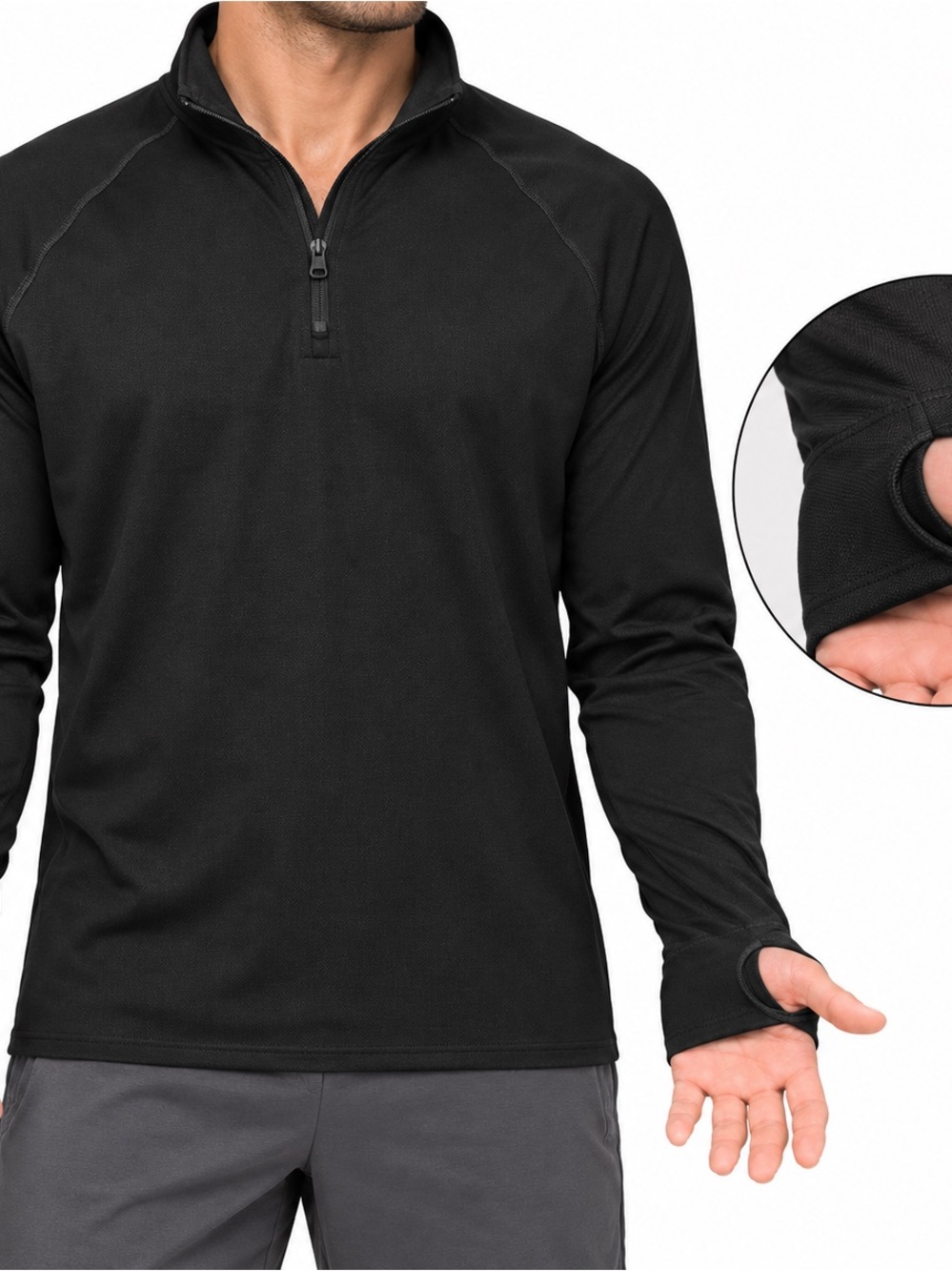 Champion C-VPR Men’s 1/4 Zip Running Pullover Black Thumbholes NWT
